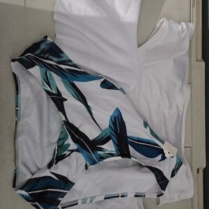 White and Blue Leaf Print Bikini Set